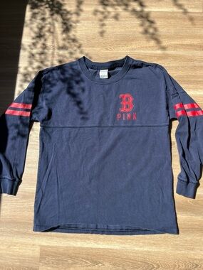 PINK Navy Long Sleeve Tee with Red Sox Boston Logo size Small
